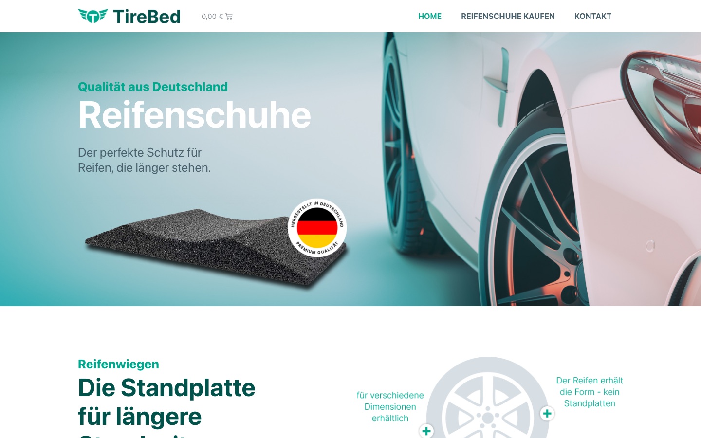 Screenshot der Website tirebed.de